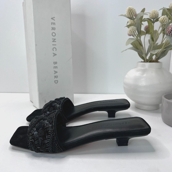 Veronica Beard Finlee Beaded Suede Slide Sandals Black Women’s US 7 M NWB - Picture 2 of 11